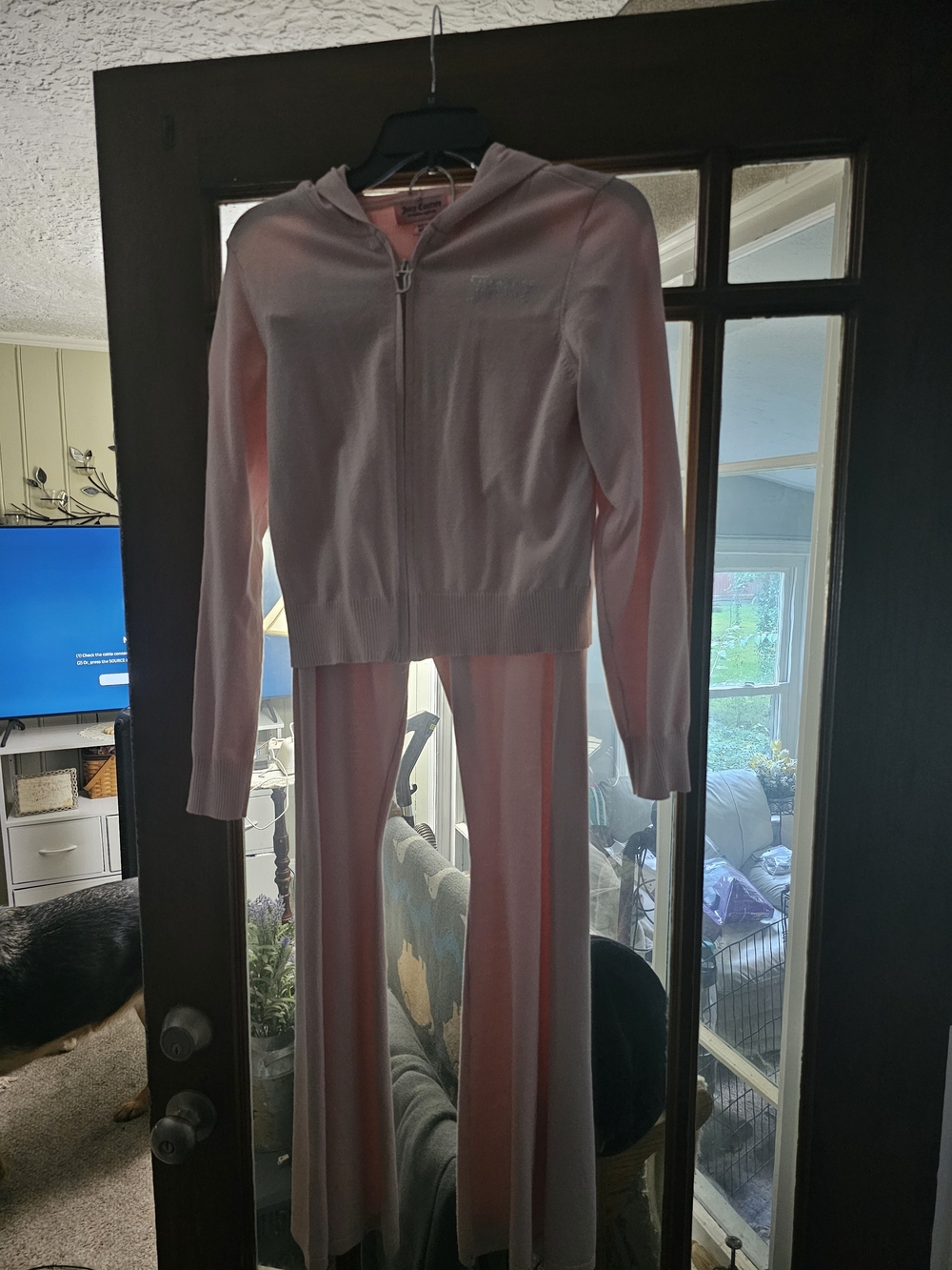 Juicy Couture Light Pink Velour Zip Hoodie & Wide-Leg Track Pants